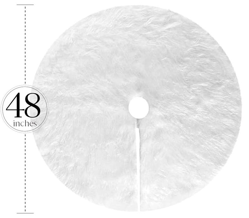 OLYPHAN Christmas Tree Skirt - Large Snow White Luxury Faux Fur - 48 inches (4ft) / 36 inch (3 ft) / 30 inch Round for Under Xmas Tree Decorations (48 inches (4ft)) - Image 2